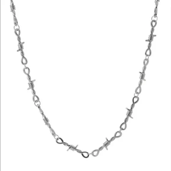 20" Womens 18K White Gold Barbed Wire Chain Necklace Silver Jewelry 18 Karat NEW - Picture 11 of 12